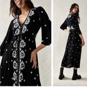 Fabulous Free People Black and White Embroidered Dress XS